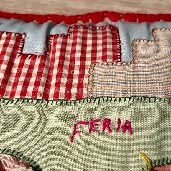 Vintage Peruvian Arpillera Feria 3D Folk Art Handmade Tapestry Pillow Crochet - Picture 5 of 16